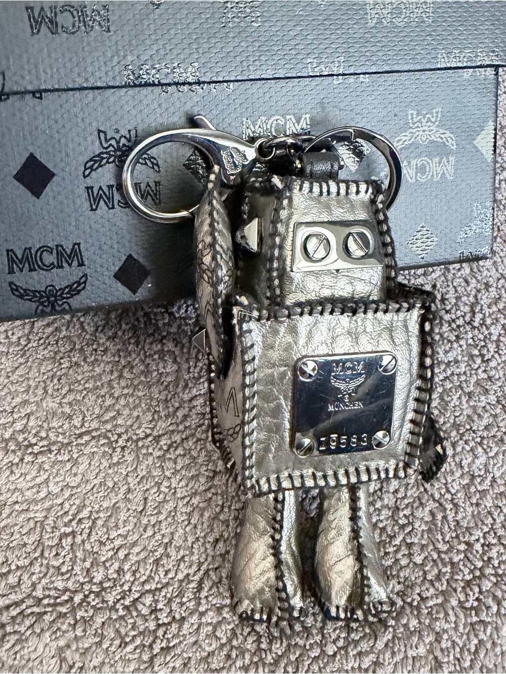 MCM Metallic Silver Robot Bag Charm Keychain 100% authentic